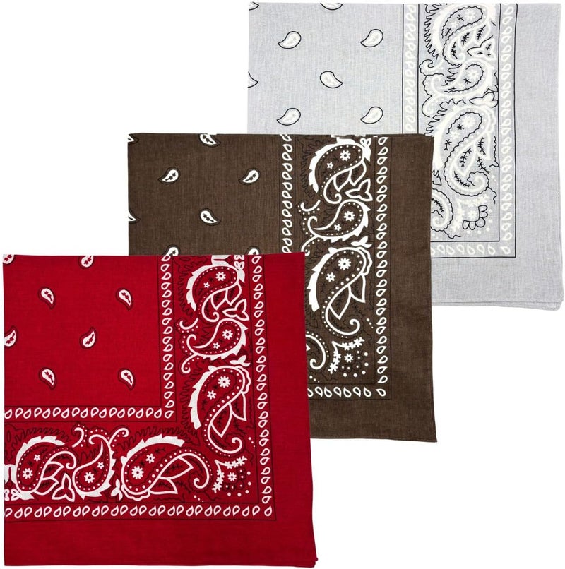 MD Style 3 PCS Extra Large Bandanas 27” x 27” 100% Cotton for Men & Women Paisley Handkerchief Headband Scarf Jumbo Bandana - Image 1